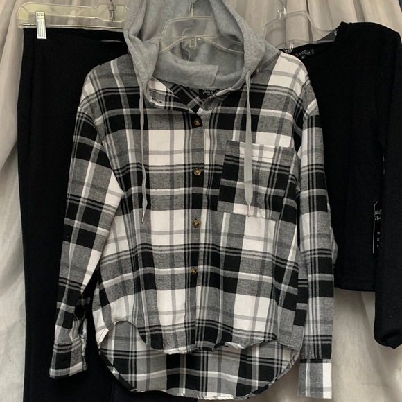 jolie&joy Tops - Plaid Button-Up Hoodie